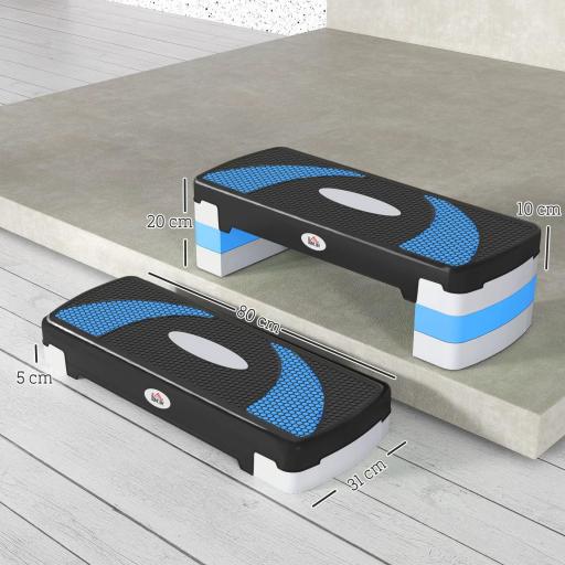 Step de Aeróbic, Step para Fitness Antideslizante con Altura Regulable 3 Niveles de 10/15/20 cm, Tabla Plataforma Stepper para Ejercicio en Casa Gimnasia, Carga 150 kg 80x31x20 cm, Azul [1]
