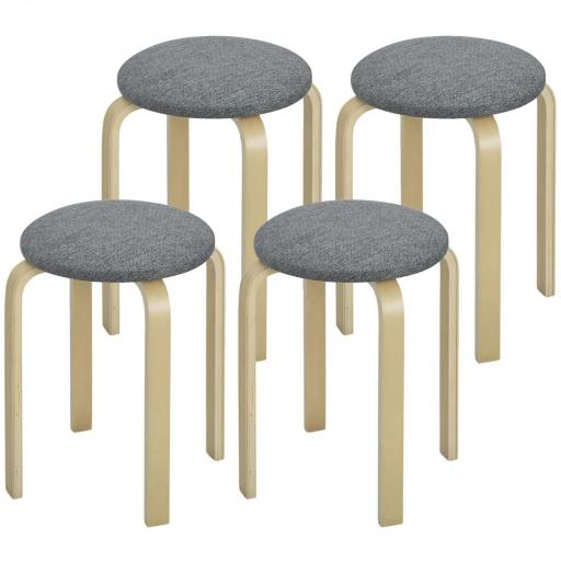 Juego de 4 Taburetes Redondos de Madera Apilables con Asiento Acolchado para Cocina Comedor Dormitorio Gris [8]