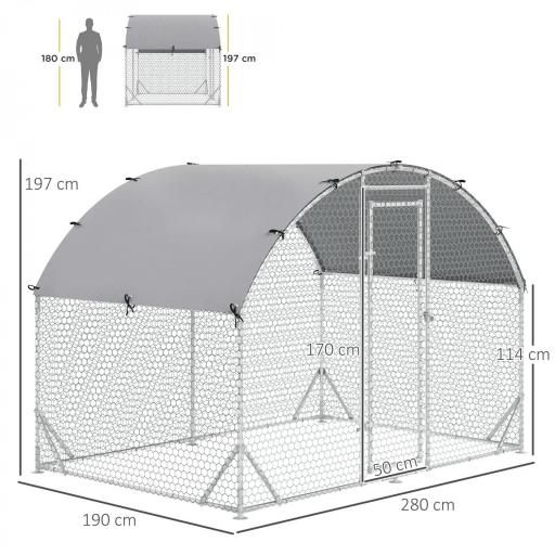 Gallinero 280x190x197 cm con Cubierta de Tela Oxford Impermeable y Resistente a los Rayos UV para Patio Plata [5]
