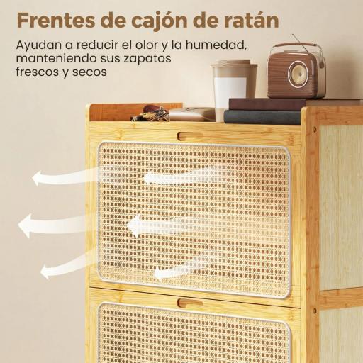 Zapatero Estrecho de Bambú con 2 Cajones Abatibles de Ratán para 12-14 Pares de Zapatos 69x29x83 cm Natural [5]