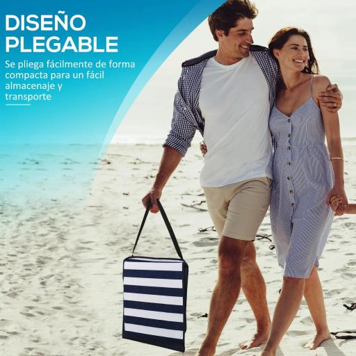Conjunto de 2 Esterillas de Playa Plegable con Respaldo Reclinable y Bolsa de Transporte 142x51x40 cm Blanco y Azul [3]