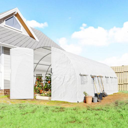 Invernadero de Túnel 6x3x2 m con Puerta con Bisagras 12 Ventanas de Malla y Estructura de Acero Galvanizado Blanco