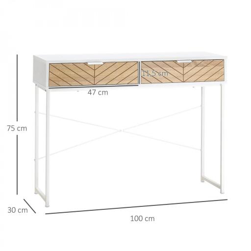 Mesa de Consola Estrecha con 2 Cajones Diseño de Líneas Talladas Estilo Moderna Blanco y Roble [1]