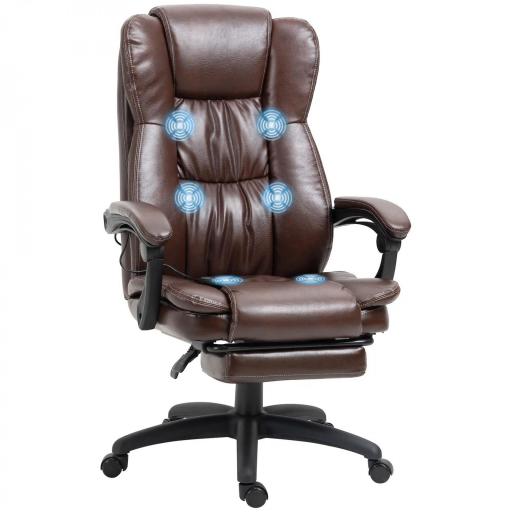 Silla de Masaje Reclinable con Altura Ajustable Reposapiés Retráctil y Control Remoto 68,5x68,5x113-121 cm Marrón [9]