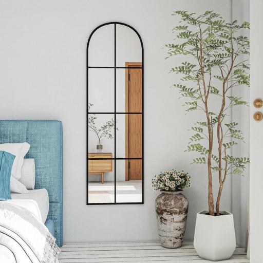 Espejo de Pared de Cuerpo Entero con Diseño Arqueado y Marco de Metal para Dormitorio o Recibidor 40x160 cm Negro [3]