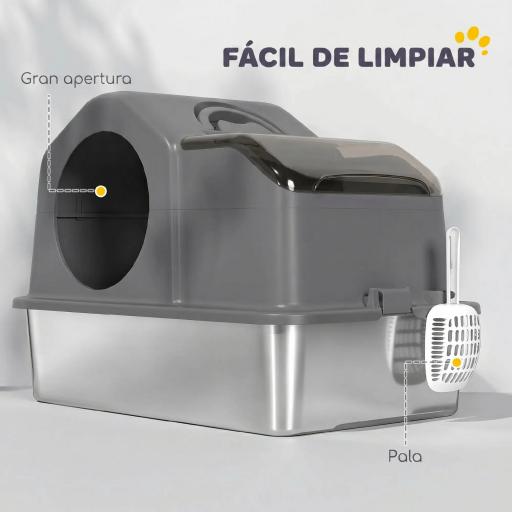 Arenero para Gatos Cubierto con Bandeja de Acero Inoxidable Tapa Extraíble Bordes Altos Fácil de Limpiar Gris Oscuro [1]