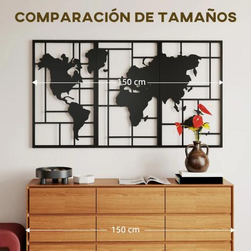 Decoración de Metal para Pared de Mapa Mundial de 3 Piezas para Salón Dormitorio Pasillo Negro [7]