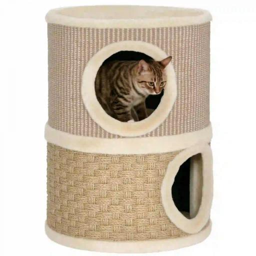 Barril Rascador para Gatos de 2 Niveles Altura 49 cm Tonel de Escalada con Cama Cubierto de Sisal Caqui y Café [9]