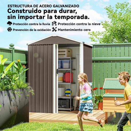 Cobertizo de Jardín Exterior 1,1 m² 136x87x179 cm con Puerta Corredera Techo Inclinado y Guantes Marrón [2]