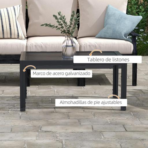Mesa de Centro de Jardín Rectangular con Estructura de Acero Galvanizado para Patio Terraza 101,5x61x46 cm Negro [2]