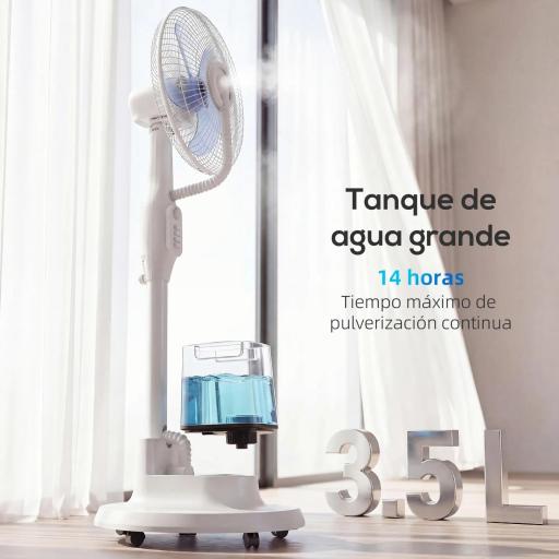 Ventilador Nebulizador 90W Oscilación de 70° 3 Velocidades 5 Aspas Depósito de Agua de 3,5L 5 Ruedas Blanco [6]