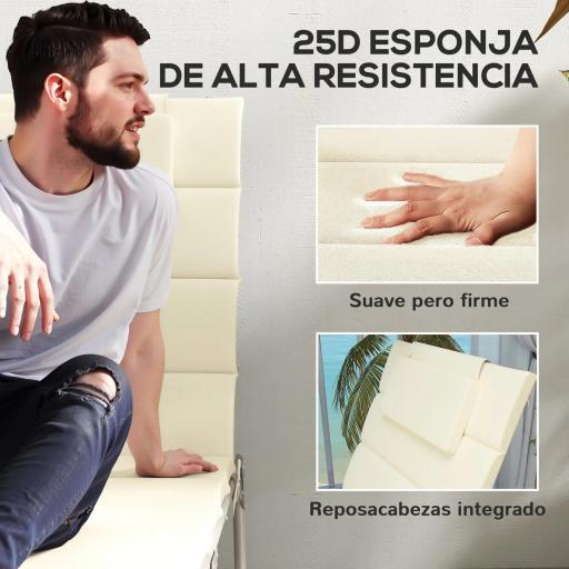 Pack 2 Cojines para Tumbonas Plegables 203x66x3 cm con Reposacabezas y Correas de Sujeción Crema [3]