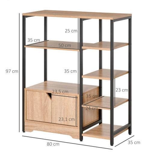 Estantería para Libros con Múltiples Estantes Abiertos y Doble Puerta Librería con Marco de Metal 80x35x97 cm Natural [1]