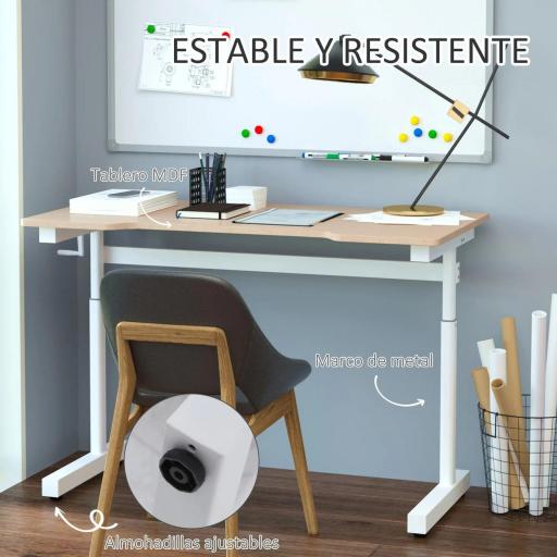 Escritorio de Pie 120x60x72-117 cm con Altura Ajustable Manual con Manivela Mesa para Ordenador para Oficina Estudio Salón Estilo Racing Carga 150 kg Natural [3]