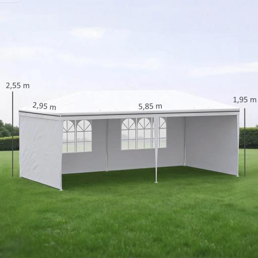 Carpa de Jardín 6x3m con 4 Paredes Laterales 2 Ventanas Visibles Cenador Gazebo de Exterior para Fiestas Eventos Blanco [1]