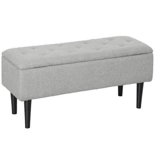 Banco Almacenaje Plegable Capacidad de 57 L 95x38x45 cm Tapizado en Borreguito Pie de Cama para Salón Dormitorio Gris [10]