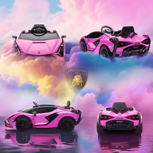 Coche Eléctrico para Niños de +3 Años Lamborghini SIAN Coche de Batería 12V con Mando a Distancia Apertura de Puerta Música MP3 USB y Faros 3-5 km/h 108x62x40 cm Rosa [7]