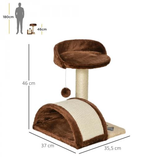 Árbol Rascador para Gatos Pequeños Altura 46 cm de 2 Niveles Árbol para Gatos con Poste Tablero para Rascar Plataformas y Juguete de Bola Colgante 35,5x37x46 cm Marrón [1]