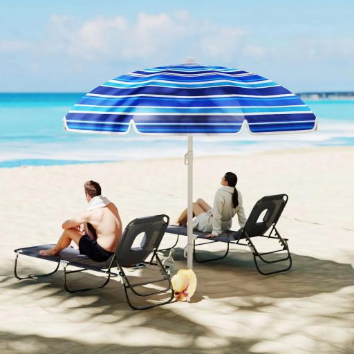 Sombrilla de Playa Grande con Protección UV UPF50+ Inclinación Ajustable y Bolsa de Transporte Ø180x196 cm Multicolor