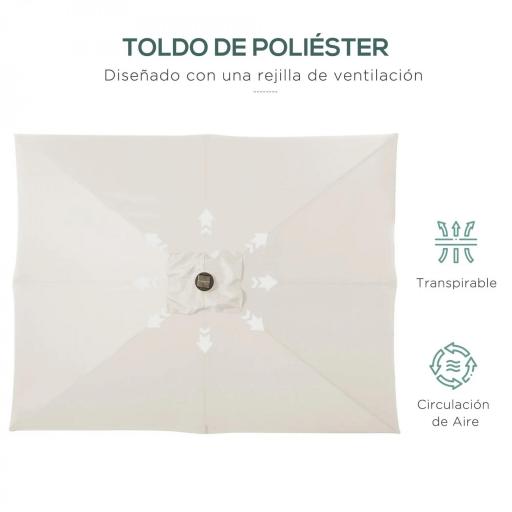 Parasol de Terraza Exterior 268x205x248 cm con Techo Inclinable hasta 45° Luces LED Solares y Manivela Blanco Crema [6]