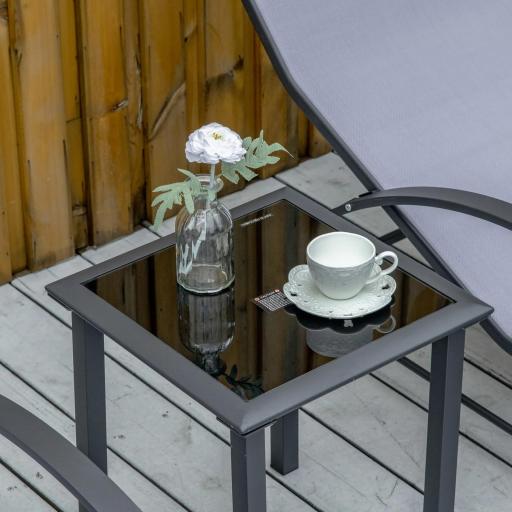  2 Tumbonas de Jardín 59x169x66 cm con Mesa de Centro 41x41x45 cm de Vidrio Reposabrazos para Patio Piscina Terraza Gris [7]