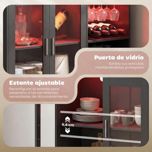 Mueble de Bar con Luces LED RGB y Botellero para 12 Botellas Armario Buffet para Vinos para Comedor Salón Negro [5]