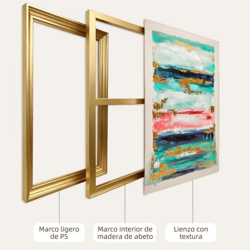 Cuadro en Lienzo Abstracto a Mano 120x80 cm Cuadro para Decoración de Salón Moderno con Marco de Madera Multicolor [6]