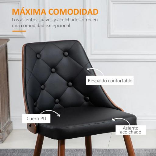 Set de 2 Sillas de Comedor Modernas con Asiento Tapizado en Cuero Sintético y Patas de Acero 50,5x59x82 cm Negro [5]
