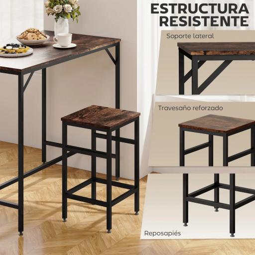Mesa Alta de Cocina con 4 Taburetes Industrial Reposapiés Ahorro de Espacio para Espacios Reducidos Marrón Rústico [6]