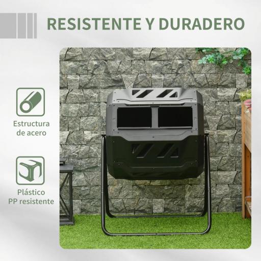Compostador de Tambor Giratorio con Capacidad 160 Litros de Doble Cámara y Ventilación Marco de Acero 71x65x96cm Negro [4]