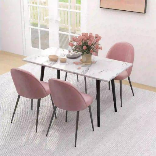 Pack de 4 Sillas de Comedor Modernas Sillas de Cocina Tapizada en Terciopelo con Respaldo Alto 50x52x83 cm Rosa Palol [6]
