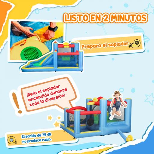 Castillo Hinchable 5 en 1 con Tobogán Piscinas y Canasta Incluye Inflador y Bolsa de Transporte 385x290x180cm Multicolor [3]