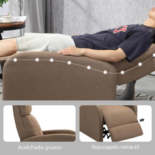 Sillón Reclinable Manual Sofá Individual con Reclinación hasta 155º Carga 150 kg Marrón [5]