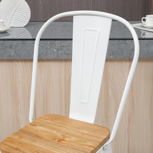 Juego de 4 Taburetes Altos de Cocina Apilables con Respaldo Taburetes de Bar con Reposapiés 44x48x117 cm Blanco [4]