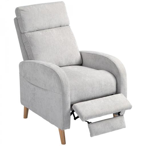Sillón Relax Reclinable Tapizado en Lino Sintético con Reposapiés y Bolsillo Lateral Carga 135 kg Gris Claro [9]