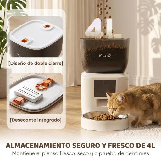 Comedero Automático 4L WiFi 2.4G para Gatos Perros con Control App 2 Cuencos 1-10 Comidas al Día Grabadora Voz 10s [7]