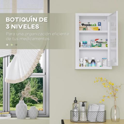 Botiquín de Pared Armario de Medicinas de Acero Armario con 3 Estantes y 2 Llaves para Baño 30x14x46 cm Blanco [4]