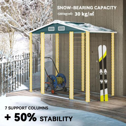 Cobertizo Metálico para Jardín 213x120x166/194 cm con Base Refuerzo Puertas Correderas y Ventilaciones Verde Oscuro [8]