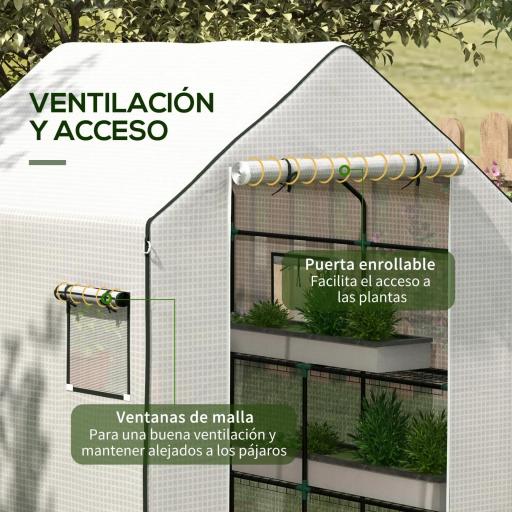 Cubierta de Repuesto para Invernadero 140x143x190cm con Ventana Puerta Enrollable Anti-UV para Plantas Jardín Blanco [4]