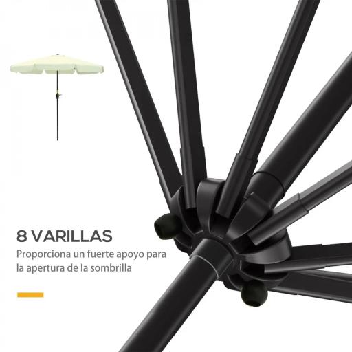 Parasol de Jardín de Aluminio Ø266x248,5 cm con Ángulo Ajustable Protección UV50+ Techo de Ventilación y Manivela Beige [5]