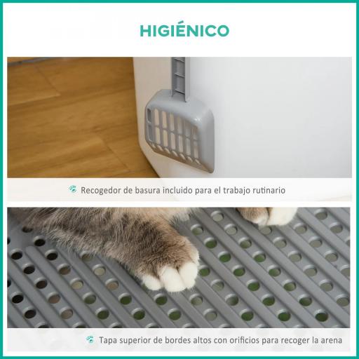 Arenero para Gatos Cubierto con Pala Inodoro para Gatos con 2 Puertas Principal y Superior 44x55x39 cm Blanco y Gris [2]