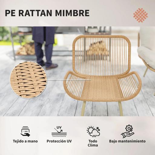 Conjunto de Muebles de Jardín de Rattán de 4 Piezas con Cojines Sofá 2 Sillones y Mesa de Centro Beige [5]