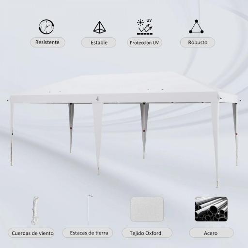 Carpa Plegable 6x3 m con Altura Ajustable en 3 Niveles Bolsa de Transporte Anti-UV y Marco de Acero Blanco [2]