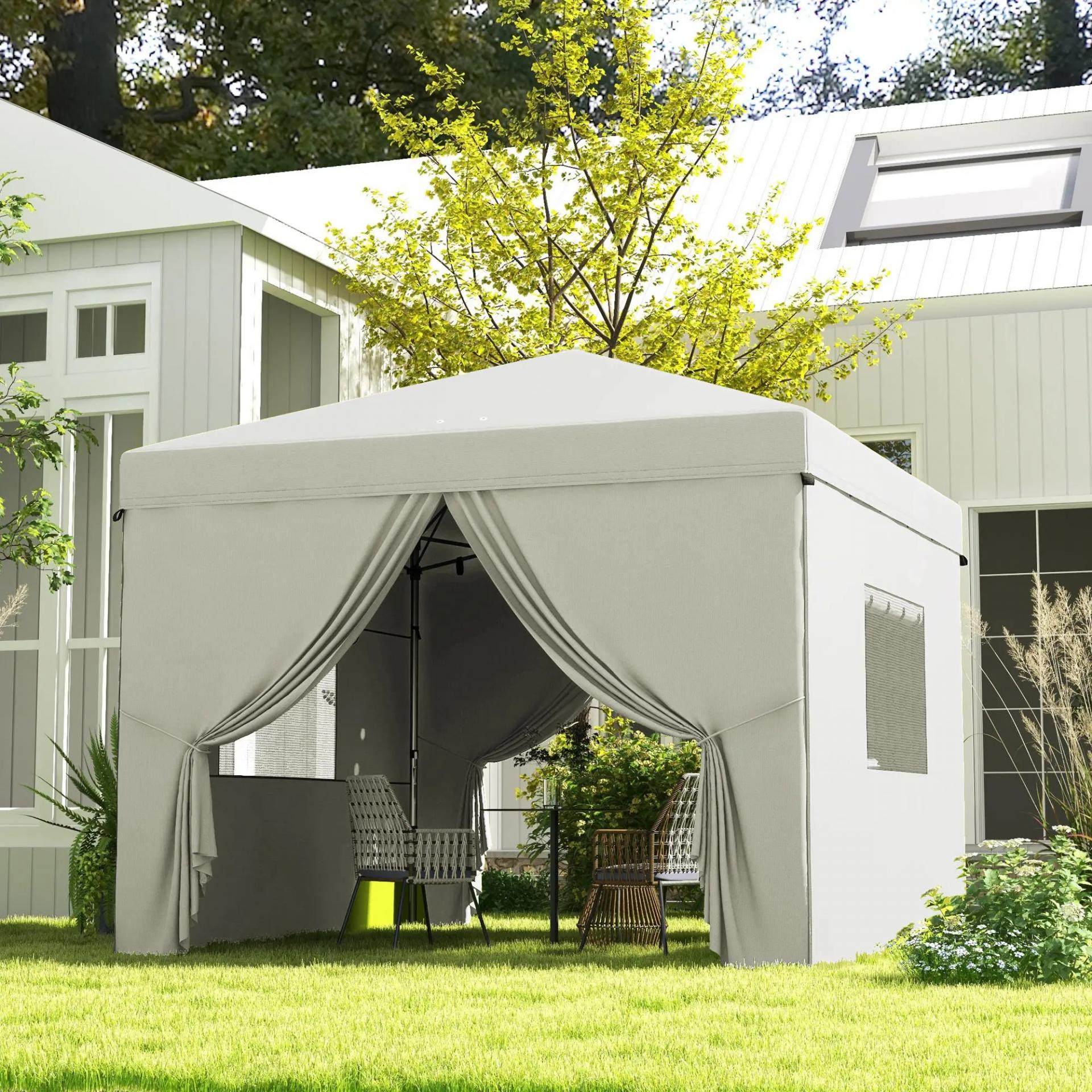 Carpa Plegable Pop-Up 3x3 m con 4 Cortinas Laterales 2 Ventanas de Malla Altura Ajustable Impermeable y Anti-UV Blanco