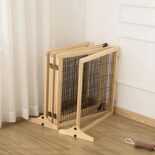 Barrera de Seguridad para Perros Plegable de Madera para Escaleras y Puertas con Soporte de Pie 432x36x70 cm Natural [7]