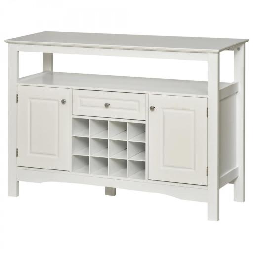 Aparador de Comedor con 1 Cajón 1 Estante Abierto 2 Puertas y Botellero para 12 Botellas 116,5x40x82,5 cm Blanco [9]