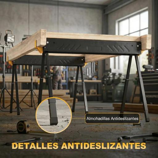 Set de 2 Caballetes para Sierra Plegables Altura Ajustable para Madera 2x4 con Asa Ganchos Soporta hasta 500 kg Negro [2]