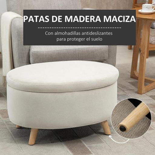 Puff Almacenaje Ovalado, Banco Almacenaje, 71x51,5x42 cm, Tapizado en Terciopelo, con Patas de Madera Maciza, Carga 120 kg, para Sala de Estar, Dormitorio, Entrada, Beige  [3]