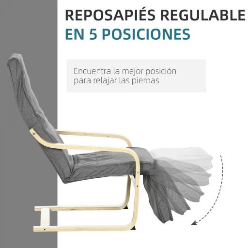 Sillón de Salón con Reposapiés Ajustable Silla Relax Butaca Tapizado en Tela para Oficina Dormitorio 66,5x94x100 cm Gris [7]