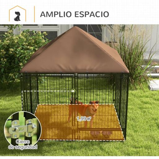 Perrera con Toldo y Soporte Giratorio para Comida 2 Cuencos Incluidos 141x141x151 cm Negro [3]